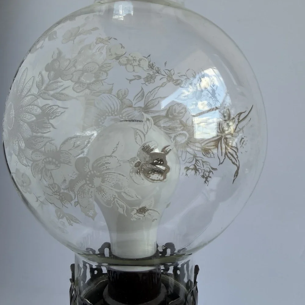 Victorian VTG Glass Hurricane Lamps (2) Floral Globe Cottagecore Praire